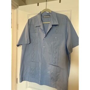 Monte Carlo Mens Light Blue Embroidered Short Sleeve Button Up Shirt XL